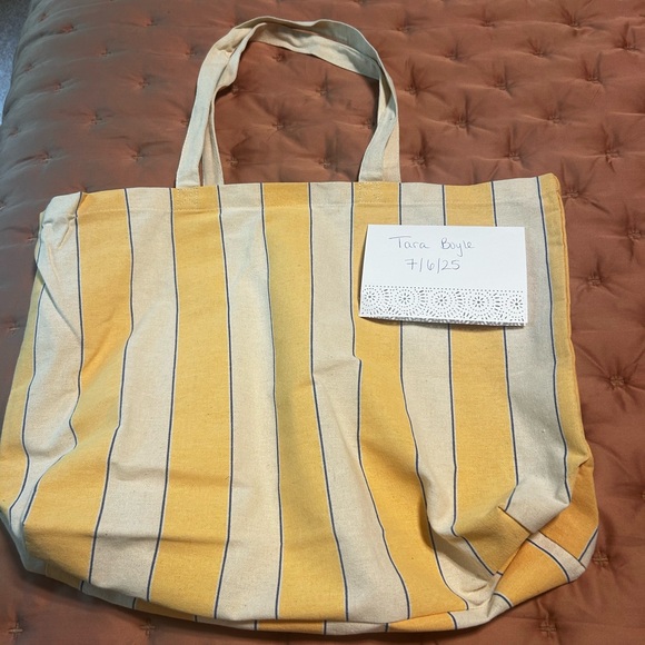 Sezane Bonjour New York Yellow and Cream Striped Tote Bag - Picture 2 of 2